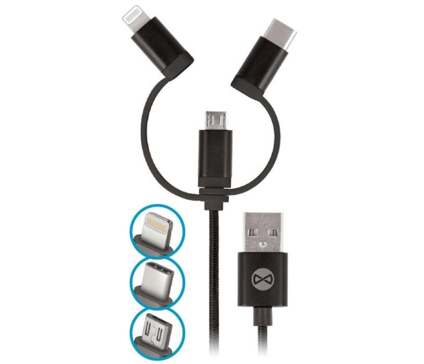 FOREVER USB - micro-USB/Lightning/USB-C 1M, czarny - 1390256 - zdjęcie